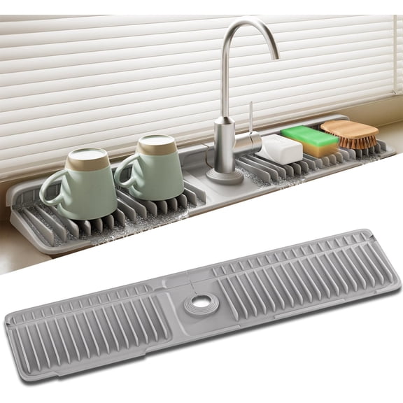 Faucet Mat for Kitchen Sink, 24 Inch Longer Silicone Sink Splash Guard, 7Slope Fast Self-draining, Fast Drying Tidy Faucet Mat Splash Guard