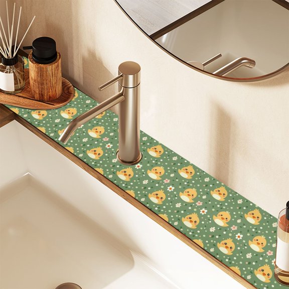 Faucet Mat for Kitchen Sink 30'' Sink Splash Guard Mat Super Absorbent Fast Drying Drain Pad Cute Ducks and Flower 2 Pack