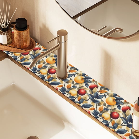 Faucet Mat for Kitchen Sink 30'' Sink Splash Guard Mat Super Absorbent Fast Drying Drain Pad Fruit and Leaves 2 Pack