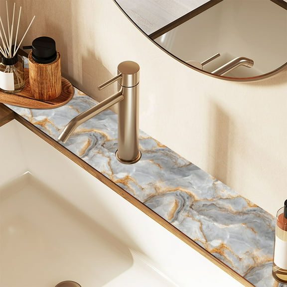 Faucet Mat for Kitchen Sink 30'' Sink Splash Guard Mat Super Absorbent Fast Drying Drain Pad Marble Texture