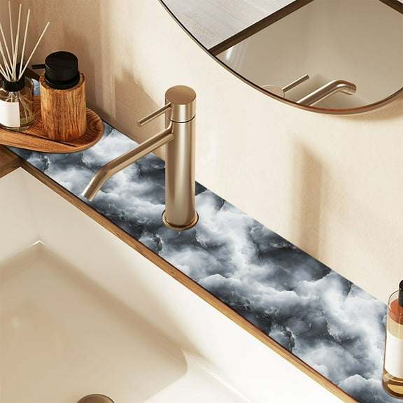 Faucet Mat for Kitchen Sink 30'' Sink Splash Guard Mat Super Absorbent Fast Drying Drain Pad Rolling Cloud Marble 2 Pack
