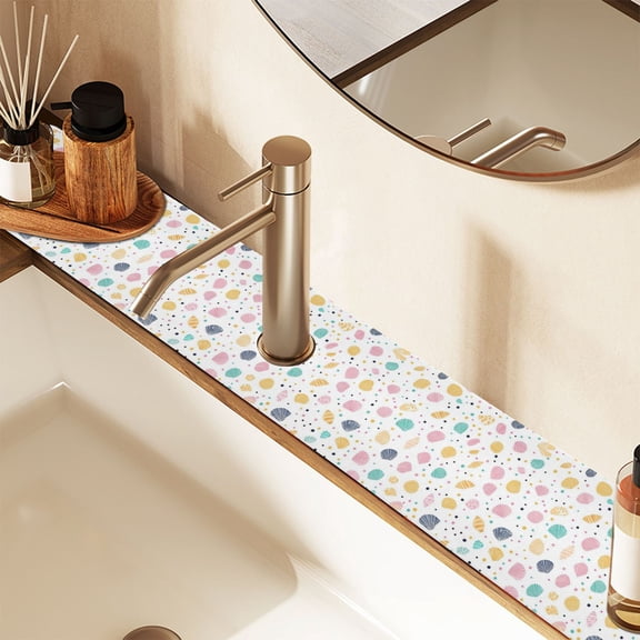 Faucet Mat for Kitchen Sink 30'' Sink Splash Guard Mat Super Absorbent Fast Drying Drain Pad Seashells and Dots