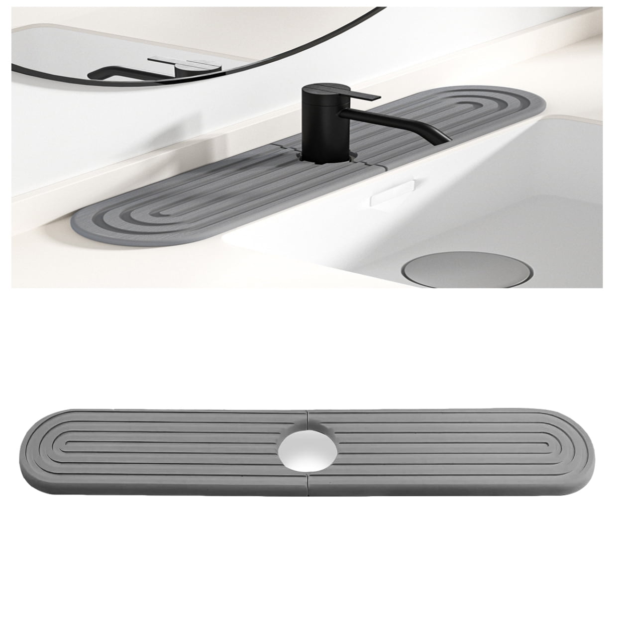Faucet Mat for Kitchen Sink - Diatomite Stone Sink Tray, Sink Faucet Mat Splash Guard, Faucet Mat for Bathroom Sink Oval (Dark gray, Small)