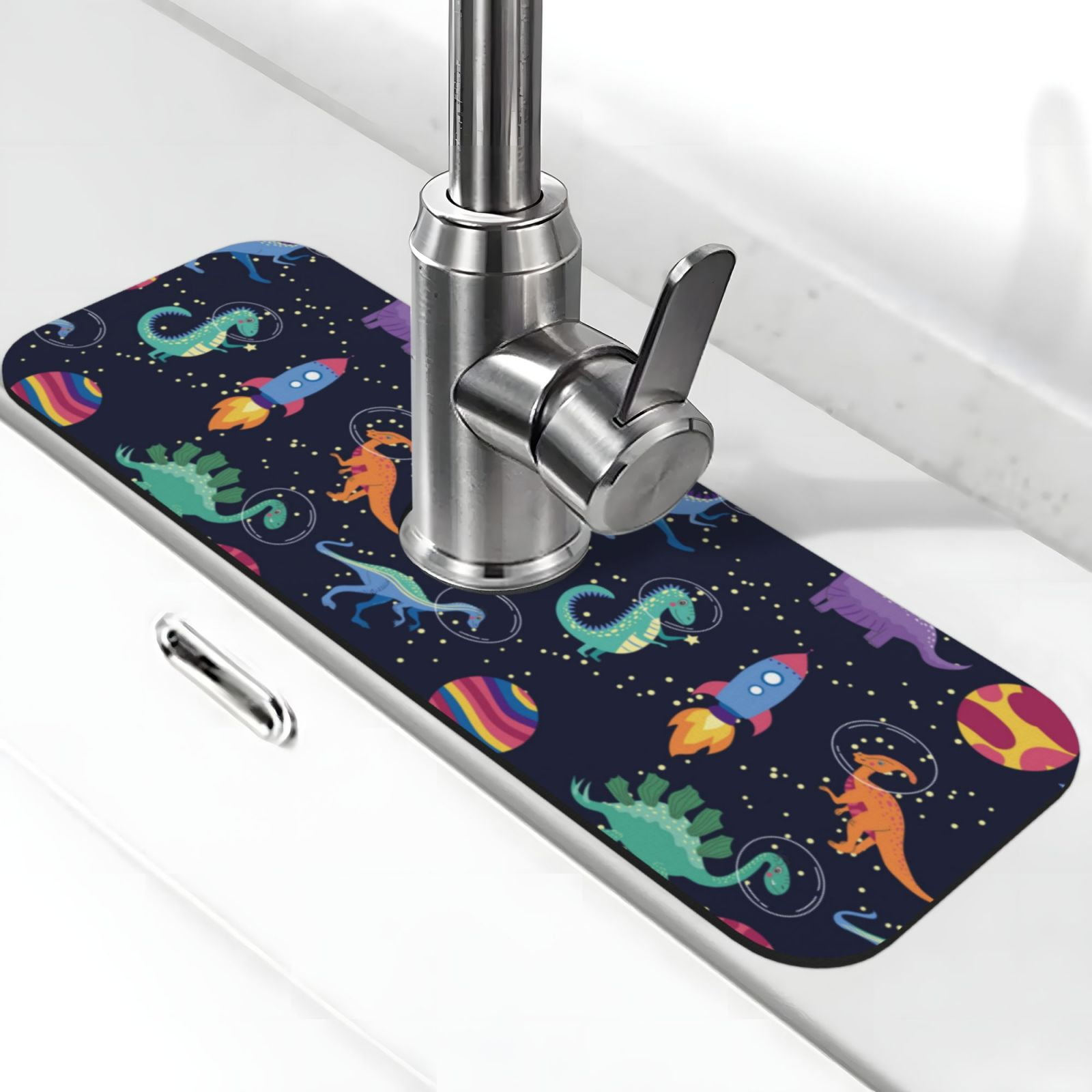 Faucet Mat for Kitchen Sink Splash Guard Space dinosaur A Absorbent ...