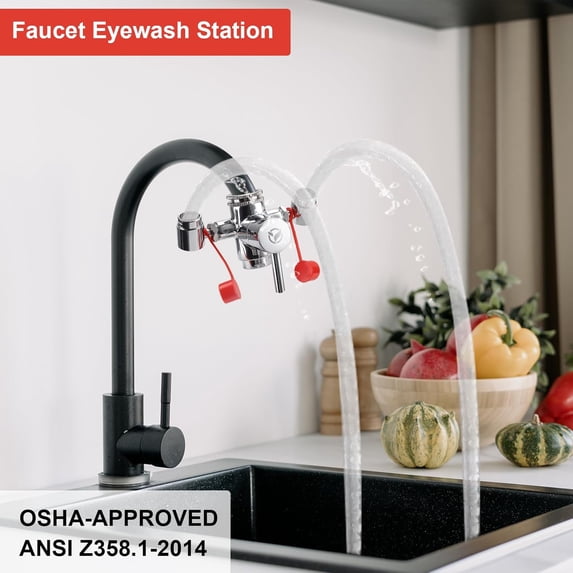 Faucet-Mounted Eye-Wash Station Kit - Emergency Eyewash Station OSHA Approved Sink Faucet Attachment First Aid Eye Flush Kit