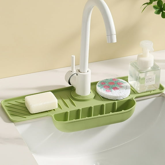 Faucet Pad for Kitchen Sink Non Water Absorbing with Storage Pocket Bathroom Sink Organizer Pad