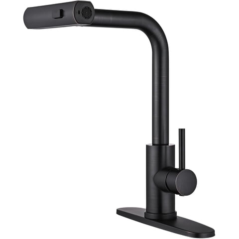 Kitchen Faucet with Pull Down Sprayer, Brushed Nickel Waterfall Single Hole Handle Stainless Steel Kitchen Sink Faucets,black