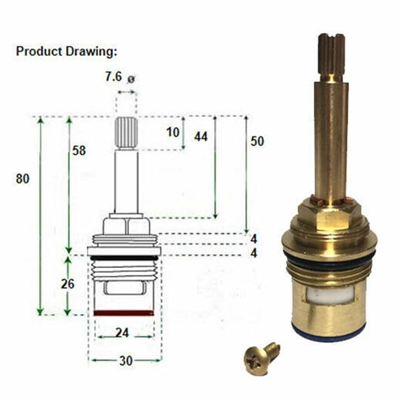 Faucet Shower Bath Tap Valve Hot Water Valve Core 80mm Copper Body Cartridge Quarter Turn Flow Long Tall Stem Insert Repair Part