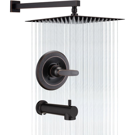 Faucet Shower Trim Kit for 1300/1400 & 13/14 Series, Tub Shower Faucet Set, High 12" Square Rain Shower - Oil Rubbed Bronze (Valve/ Not Included)