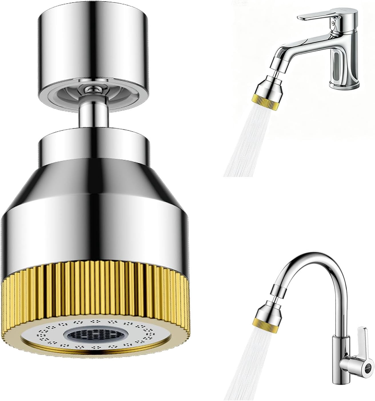 Faucet Sink Aerator/Extender/Sprayer/nozzle,Faucet Attachment Replacement for Bathroom&Kitchen, Anti-slip Swivel Aerator with 55/64" Threaded Adapter (Standard Silver)