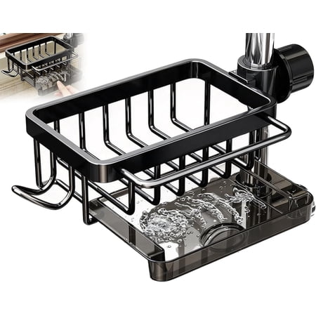 Faucet Sink Organizer Rack, Kitchen Sink Caddy Organizer, Over Faucet Sponge Holder with Drainage, Faucet Storage Rack for Sponges, Brushes, Scrubbers and Dishcloths, Kitchen Bathroom