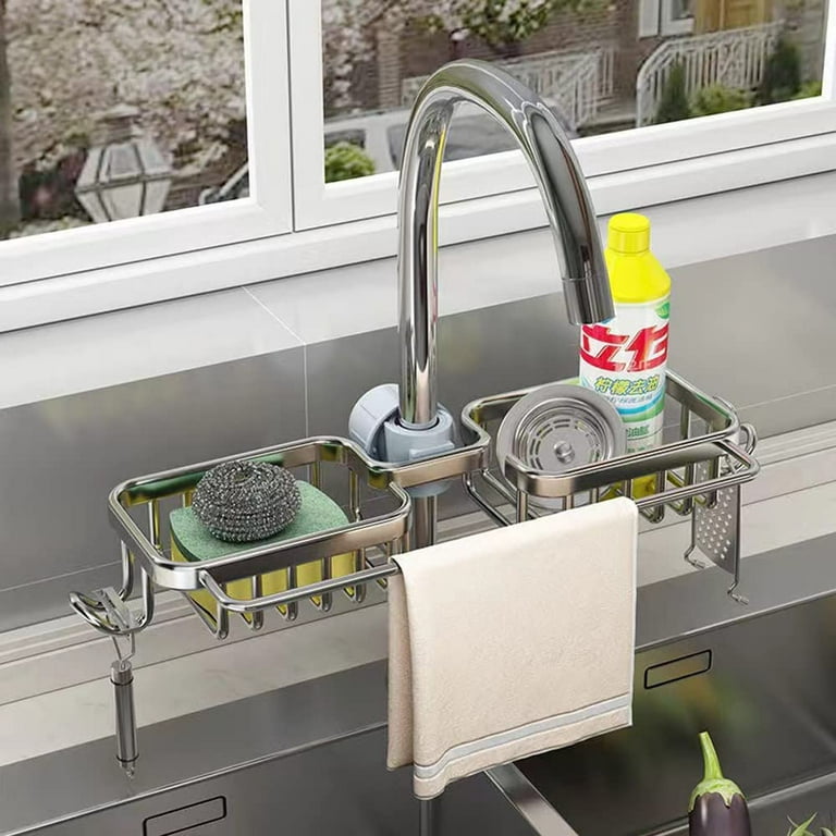 Newest Aluminum Faucet Sponge Holder Kitchen Sink Caddy Organizer Over  Faucet Hanging Faucet Drain Rack for