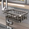thumbnail image 1 of Faucet Storage Rack No Drill Sink Organizer Cloth Holder Hollow Drain Basket Kitchen Storage Rack Kitchen Sink Organizer Rack for Sponge and Brush, 1 of 2