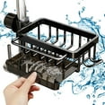 thumbnail image 1 of Faucet Storage Rack, No Punching Installation, Hollowed Out Sink Organizer with Hooks for Sponges & Brushes, Quick Drying Design, 1-Pack, 1 of 5