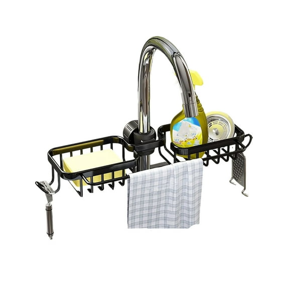 Faucet Storage Rack for Sink Organizer with No Punching Design and Hollowed Out Base for Easy Drying and Water Drainage Perfect for Kitchen Sink Countertop Organization and Bathroom Vanity Akmoler