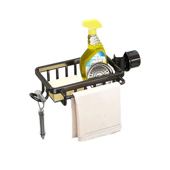 Faucet Storage Rack for Sink Organizer with No Punching Design and Hollowed Out Base for Easy Drying and Water Drainage Perfect for Kitchen Sink Countertop Organization and Bathroom Vanity Akmoler