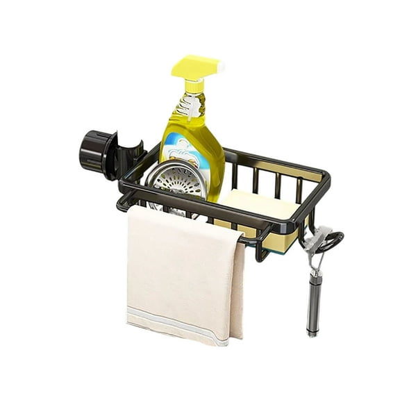Faucet Storage Rack for Sink Organization No Punching Hollowed Out Holds Sponges & Brushes Drying feature for Kitchen or Bathroom Use Space Saving