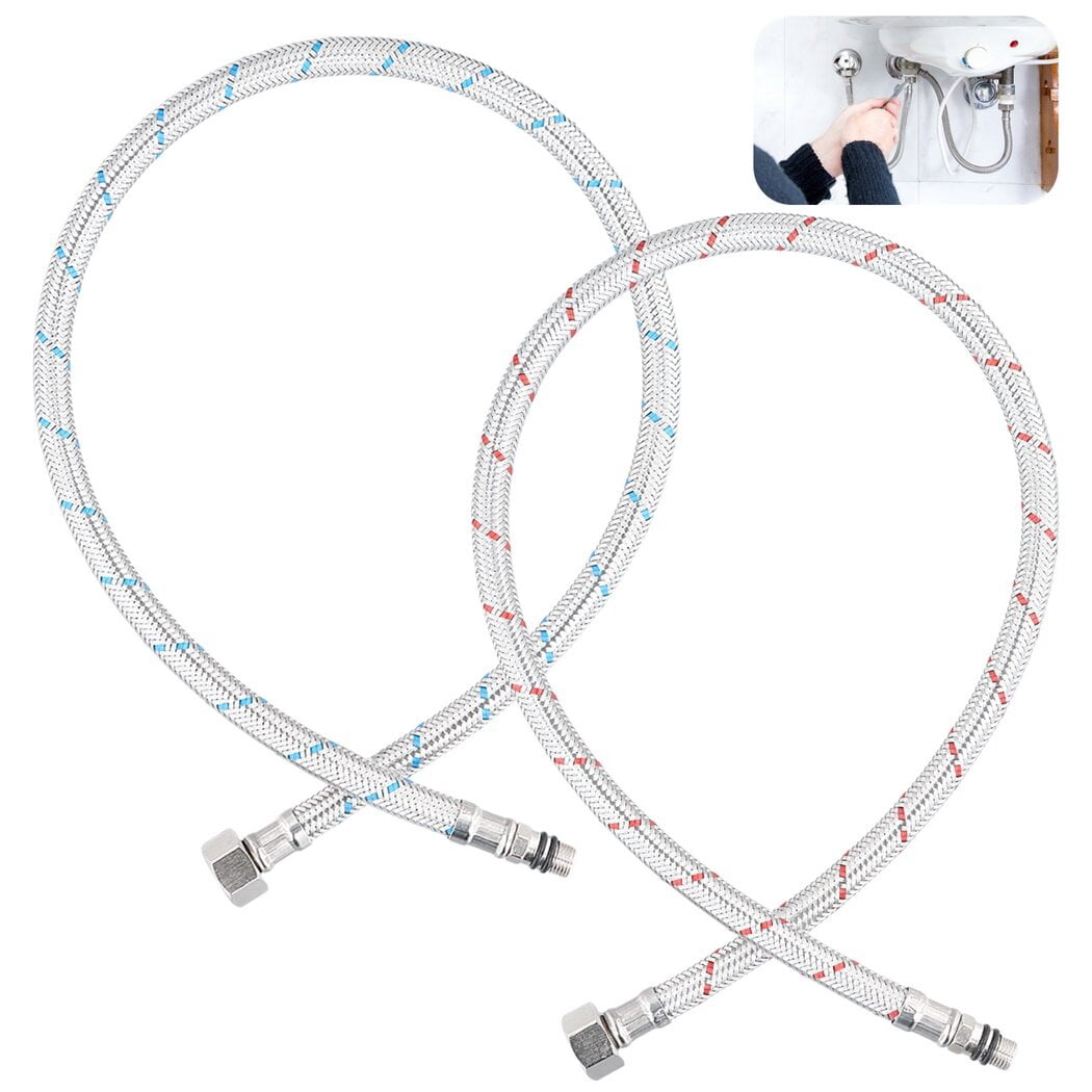 Faucet Supply Hose Connector, G1/2 Female M10x1 Male, 1 Pair Braided Stainless Steel Connection Hoses for Hot & Cold Water, Flexible Tap Hoses for Water Sink, Water Heater, Toilet, 70cm/27.6in