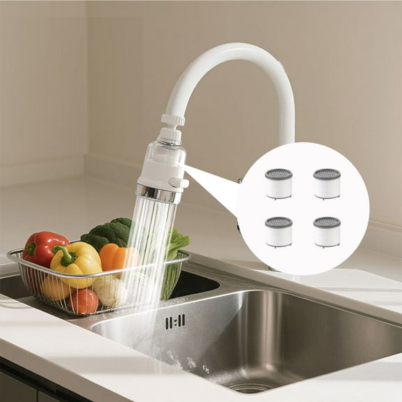 Faucet Water Filter Attachment Plastic Material Water-Saving Design With Pressure Enhancement For Shower Head Use Measuring 4.13x2.05x2.05 Inches (With four filter cartridges)