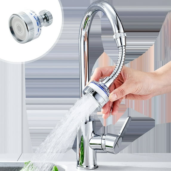 Faucet Water Filter and High Pressure Aerator, 360° Rotatable Anti-Splash Head with Replaceable Cartridge, Universal Adapter Fits Most Standard Kitchen Faucets for Easy Installation