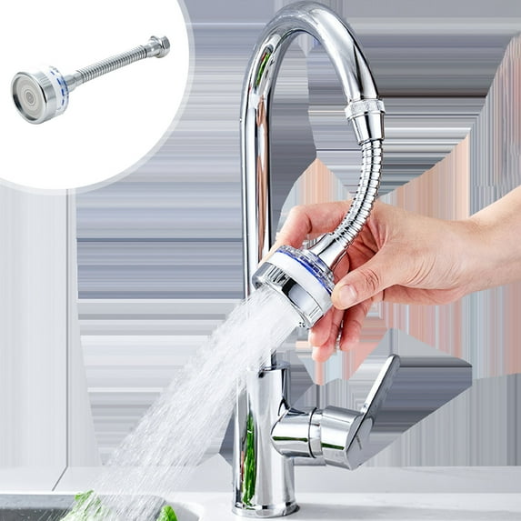 Faucet Water Filter and High Pressure Aerator, 360° Rotatable Anti-Splash Head with Replaceable Cartridge, Universal Adapter Fits Most Standard Kitchen Faucets for Easy Installation