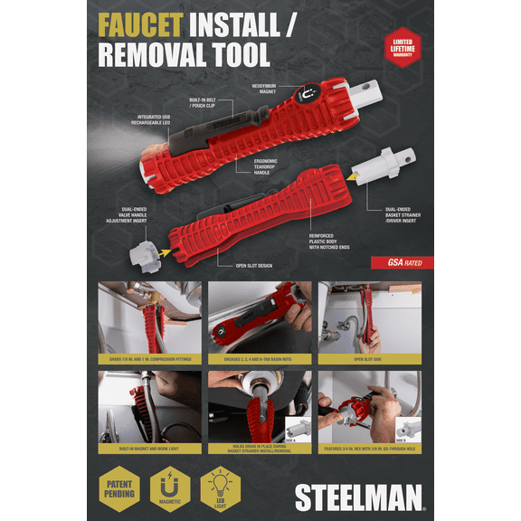 Faucet Wrench with Rechargeable LED Light - Single Pack