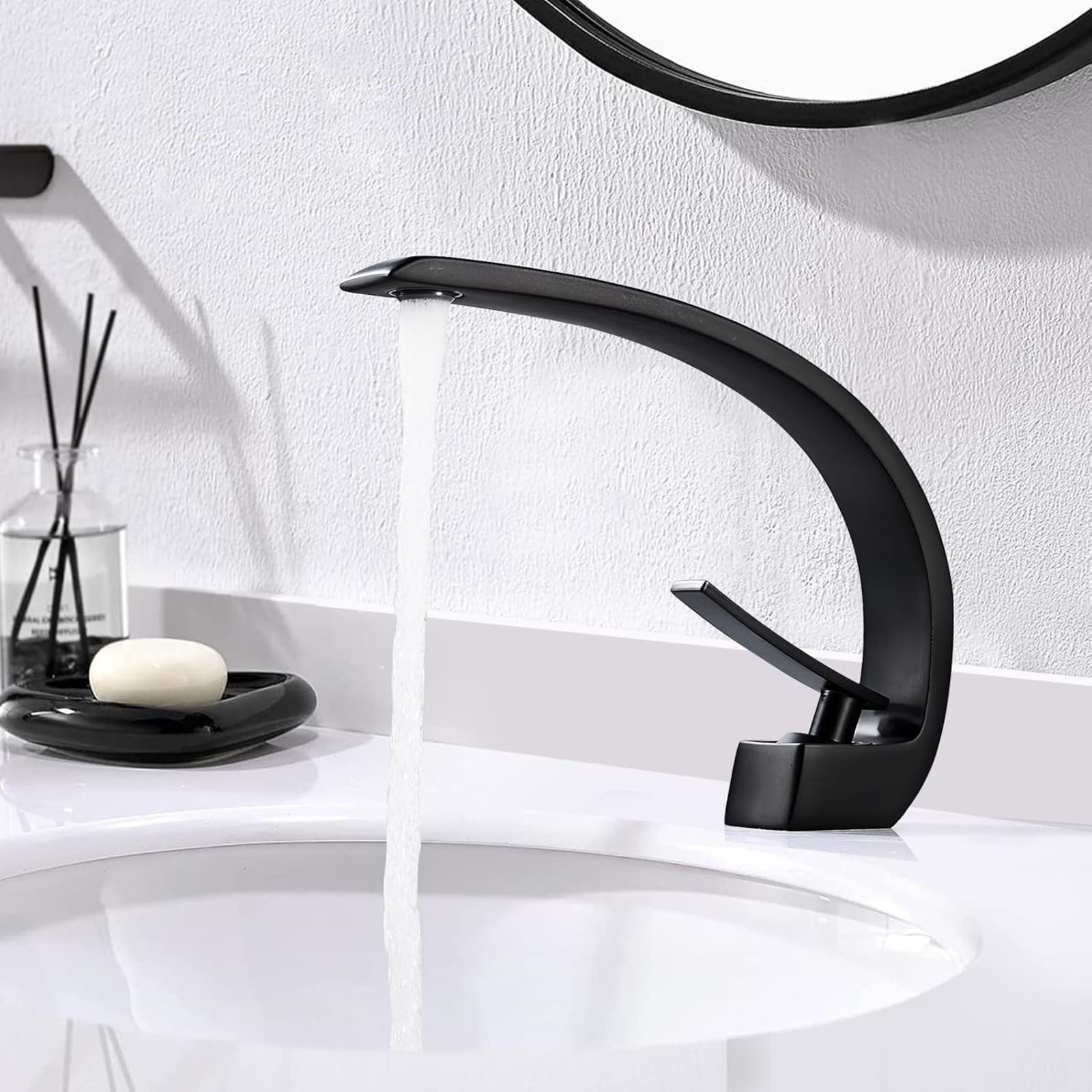 Bathroom Faucet Brushed Nickel Modern Waterfall Bathroom Sink Faucet with Single Handle, Hot and Cold
