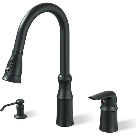Faucet with Soap Dispenser Three-Hole Blackening Kitchen Faucets with Pull Down Sprayer Kitchen Faucets with Soap Dispenser