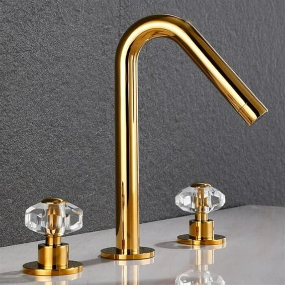Faucets,Basin Mixer Tap Widespeead Bathroom Brass Tap, 3 Holes Crystal Bathroom Mixer, Shiny Widespread 3Hole Bathroom Sink Golden Faucet for Bathroom Kitchen