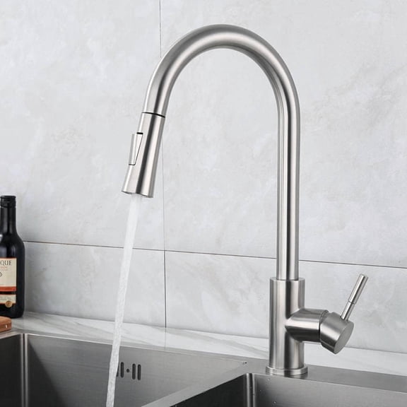 Faucets, Kitchen Sink Tap for Bar Farmhouse Commercial,Brushed Stainless Steel Kitchen Pull Out Spout Kitchen Sink Water Tap,360 Rotation Hot Cold Water Mixer Sink Tap Crane