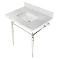 thumbnail image 1 of Kingston Brass KVPB3022M8SQ6 Edwardian 30" Carrara Marble Console Sink with Brass Legs (8-Inch, 3-Hole), Carrara Marble White/Polished Nickel, 1 of 5