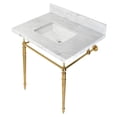 thumbnail image 1 of Kingston Brass KVPB3022M8SQ7 Edwardian 30" Carrara Marble Console Sink with Brass Legs (8-Inch, 3-Hole), Carrara Marble White/Brushed Brass, 1 of 5