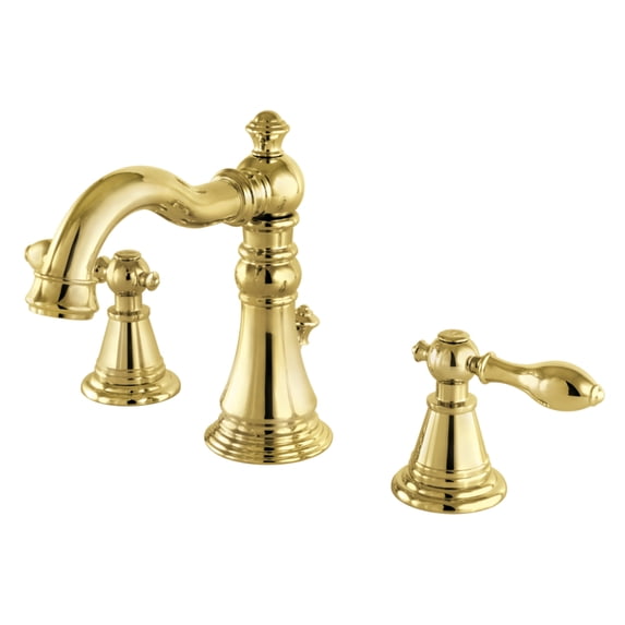 Kingston Brass FSC1972AL English Classic Two-Handle 3-Hole Deck Mount Widespread Bathroom Faucet with Pop-Up Drain in Polished Brass