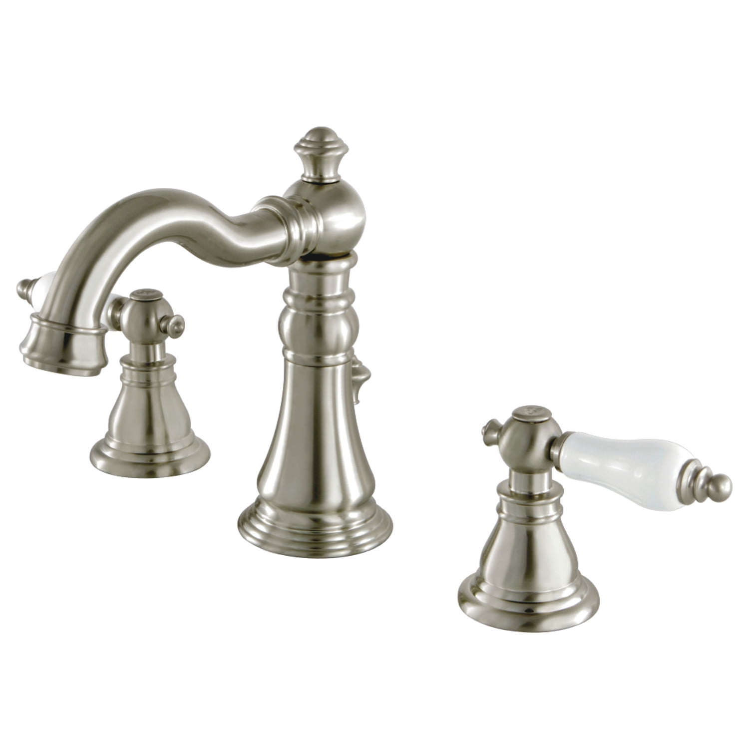 Brushed Nickel Traditional Widespread Bathroom Faucet with Lever Handles