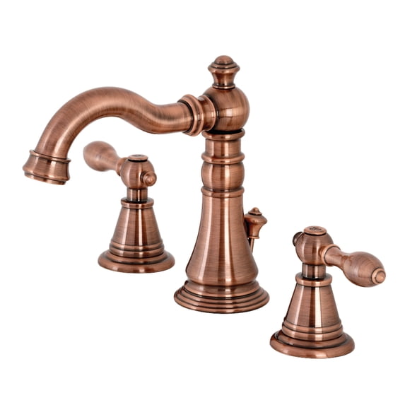 Kingston Brass FSC197ALAC English Classic Two-Handle 3-Hole Deck Mount Widespread Bathroom Faucet with Brass Pop-Up in Antique Copper
