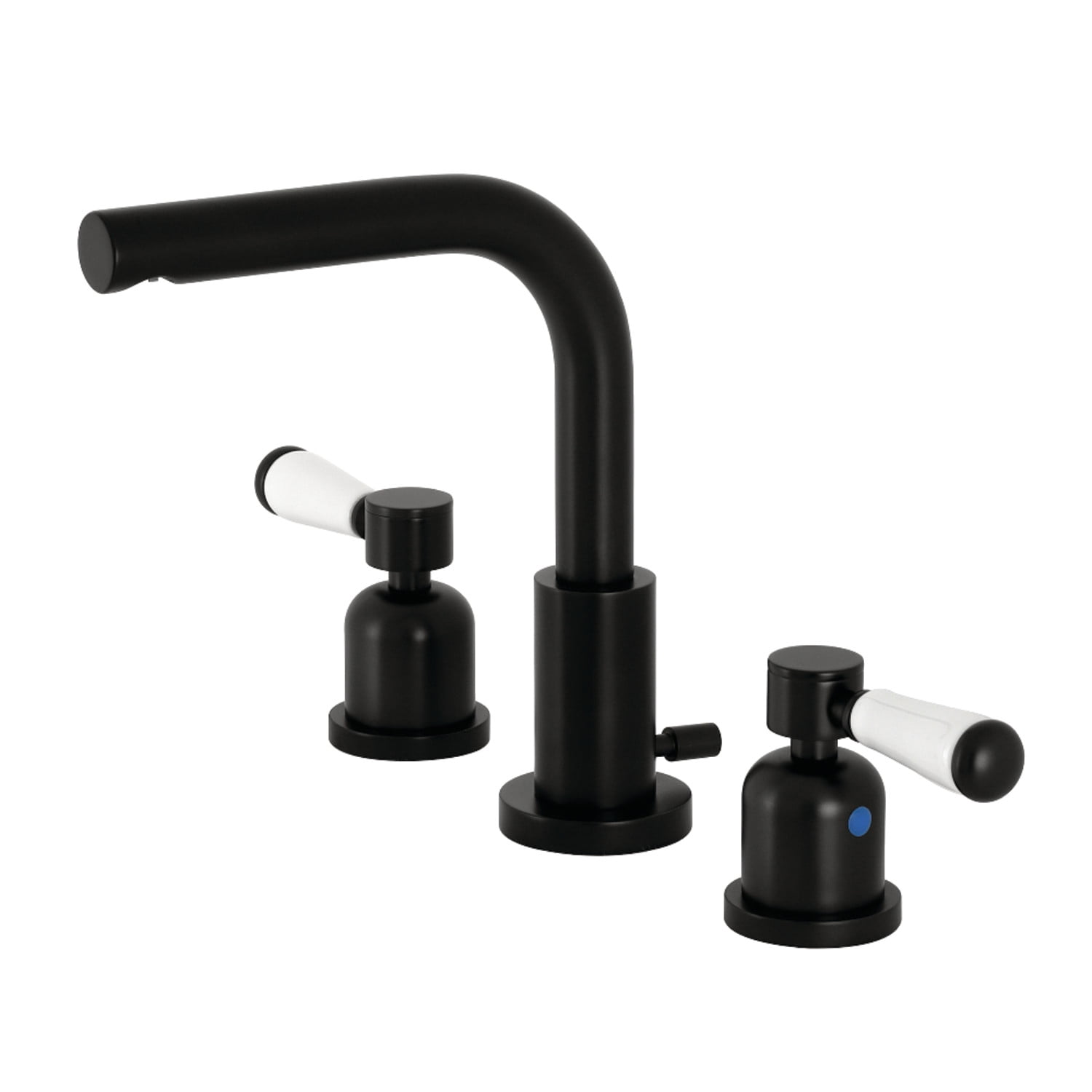 Matte Black Brass Widespread Bathroom Faucet with Porcelain Handles