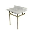 thumbnail image 1 of Kingston Brass KVPB30MB6 Templeton 30" Carrara Marble Vanity Top with Brass Legs (8-Inch, 3-Hole), Carrara Marble White/Polished Nickel, 1 of 8