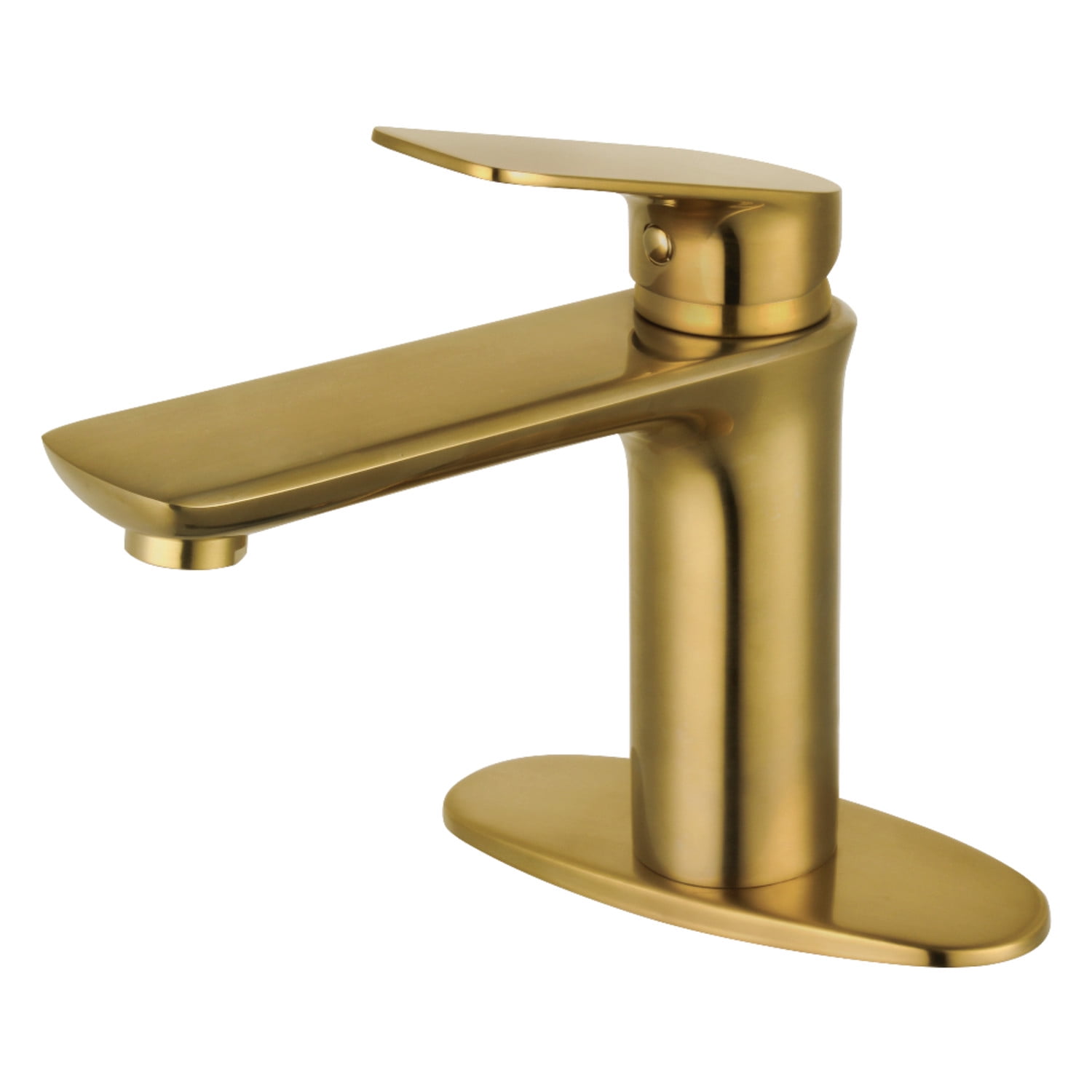 Brushed Brass Single-Handle Bathroom Faucet with Deck Plate
