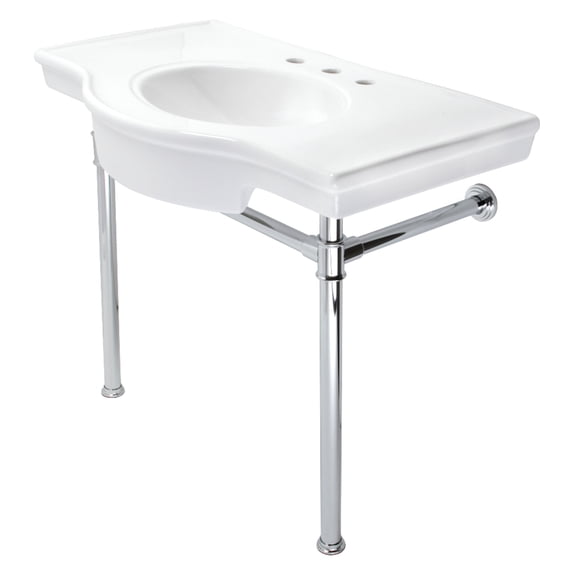 Kingston Brass VPB1371ST Templeton 37" Ceramic Console Sink with Stainless Steel Legs (8-Inch, 3-Hole), White/Polished Chrome