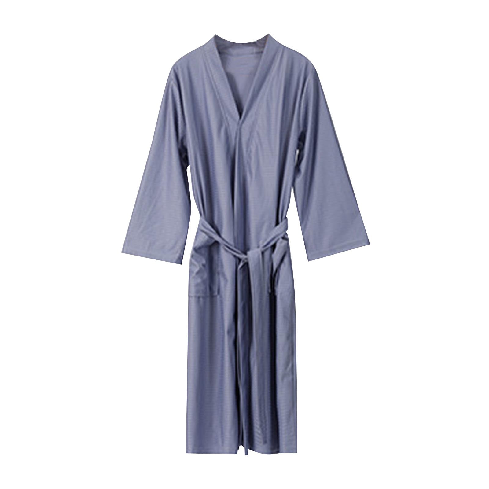 Fauean Bathrobe Men Lapel Tied Lightweight Knee Length Robe Homewear