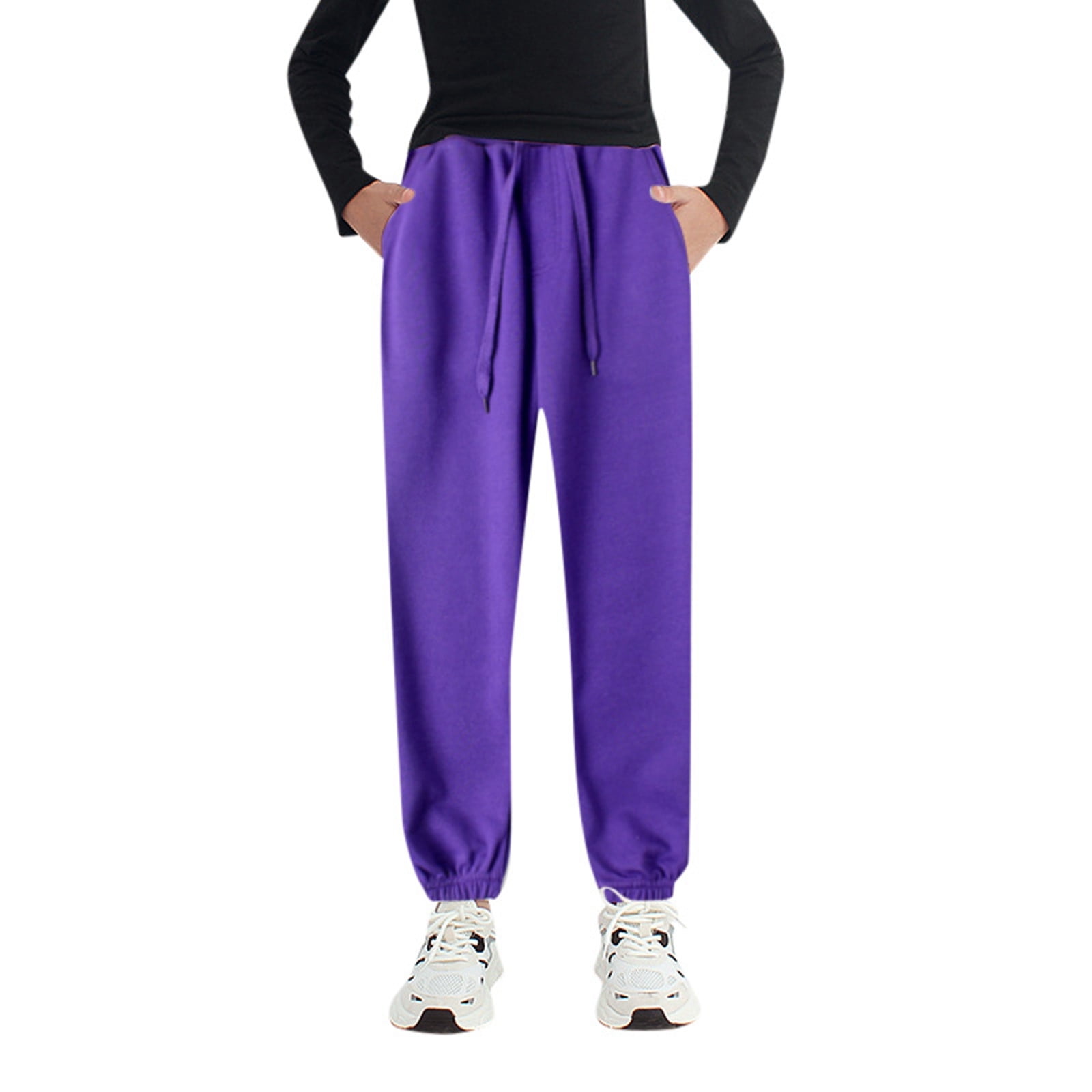 Fauean Boys Jogger Sweatpants Casual and Lightweight Drawstring Trousers with Pockets Purple Size 130 Walmart