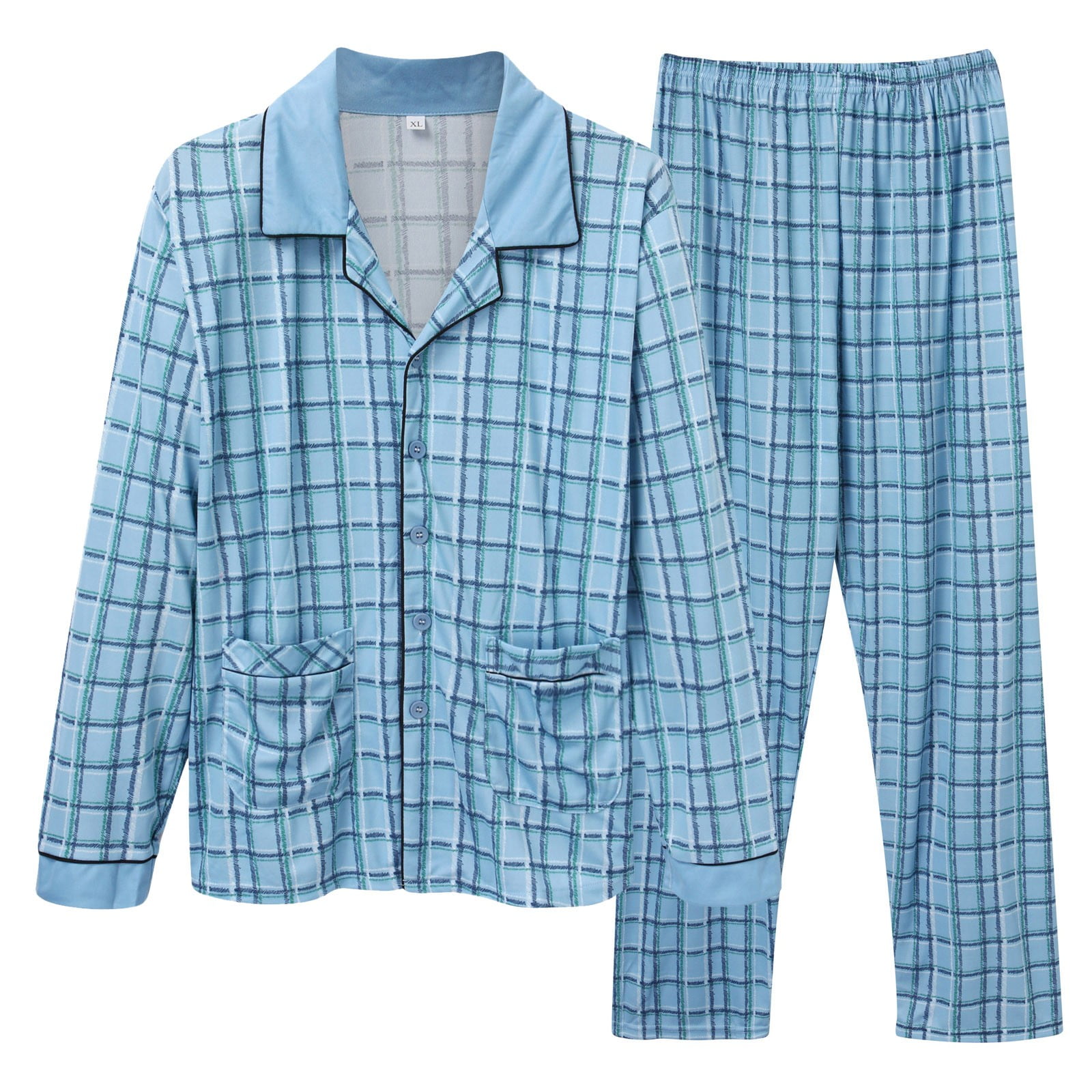 Fauean Casual Suits for Men Lapel Button up Pajamas Lightweight Plaid