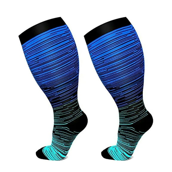 Fauean Compression Socks Men and Women Gradient Mid Tube Sports Socks Outdoor Sportwear Blue Size XXXXL