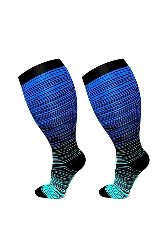 Compression Socks Men and Women Gradient Mid Tube Sports Socks Outdoor Sportwear Blue Size XXXXL