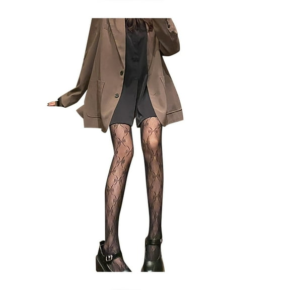 Fauean Fishnet Stockings for Women Fashion Ribbon Bowknot Printed Pantyhose Tights 1pc Black