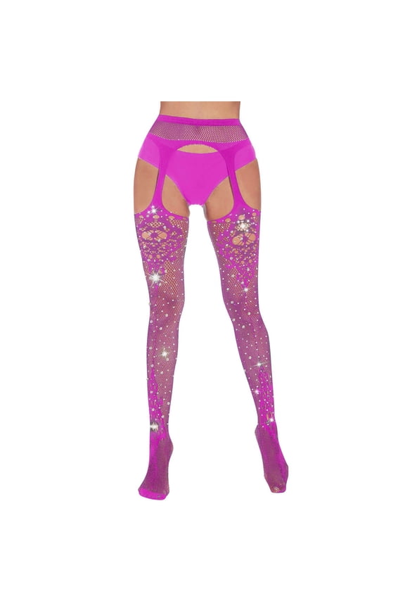 Fishnet Stockings for Women High Waisted Tights Diamond Suspender Silk Pantyhose Red