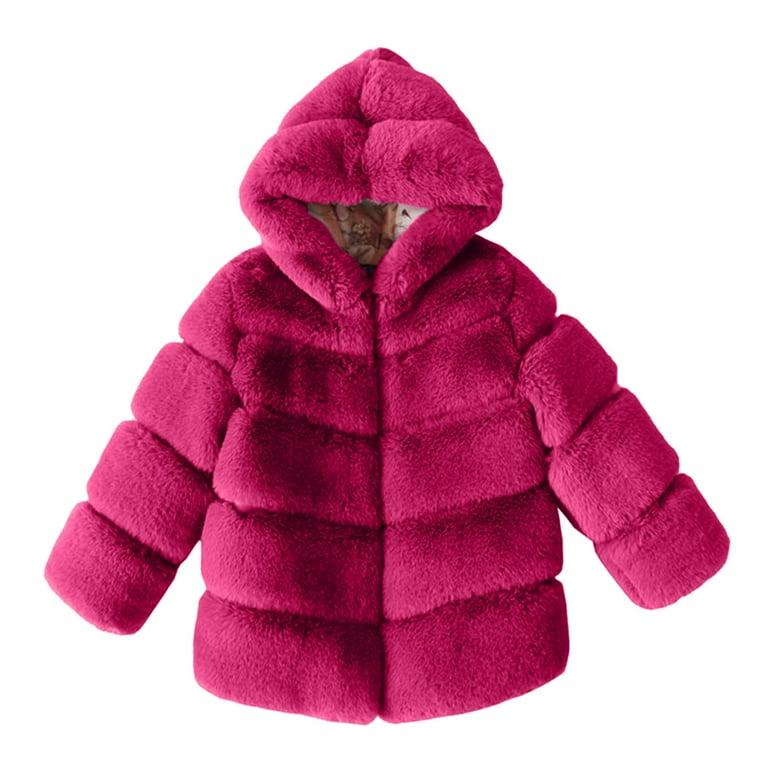 Fauean Girls Jacket Fall Fashionable Warm Hooded Woolen Coats Lightweight Warm Wear Hot Pink Size 130