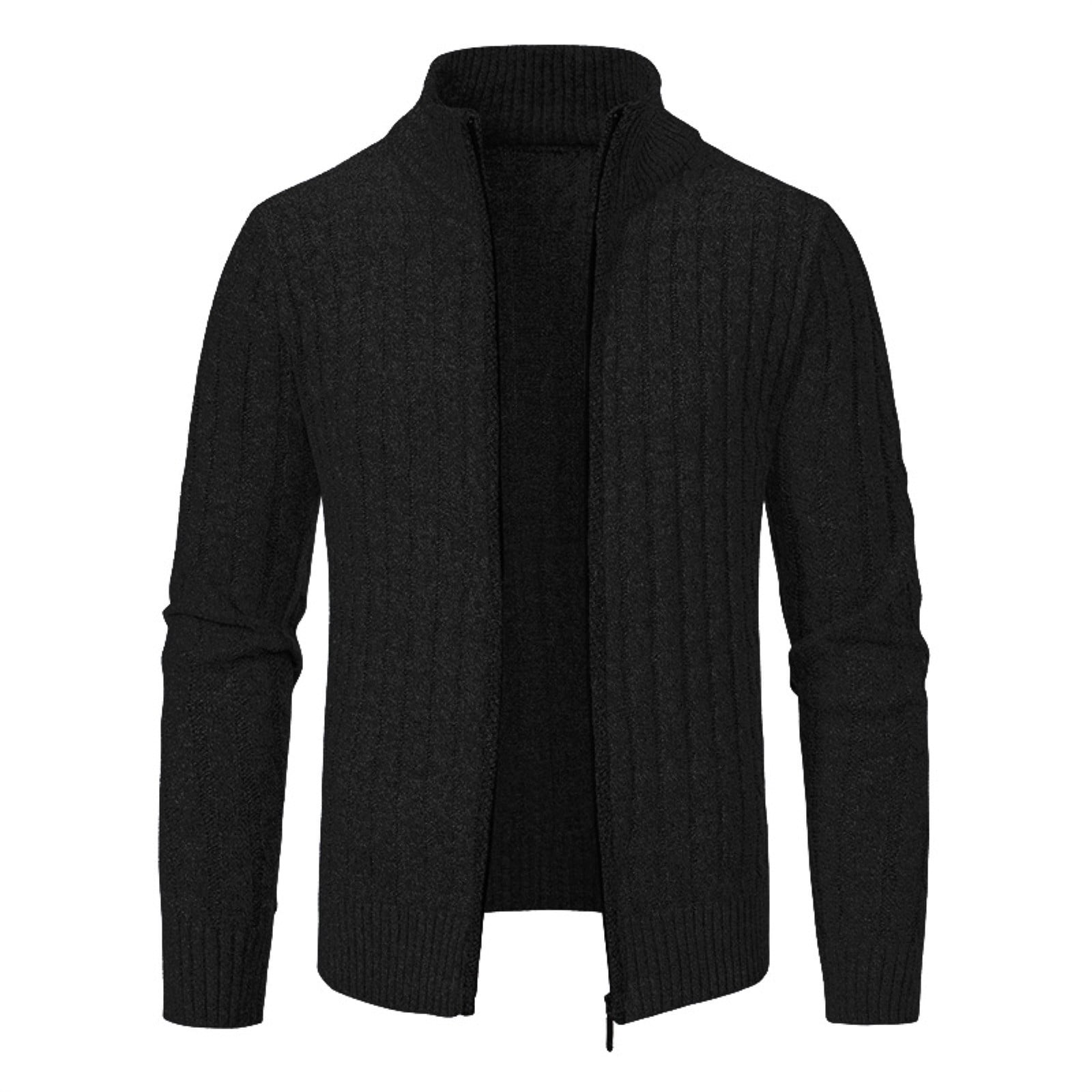 Fauean Knit Sweater Men StandUp Collar Long Sleeves Sweater Simple and Versatile Coat Black