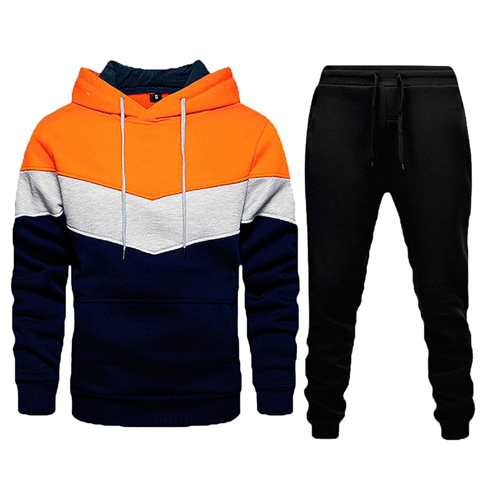 Fauean Men Jogging Suits Sets Casual Color Block Hood Sweatshirt Sport