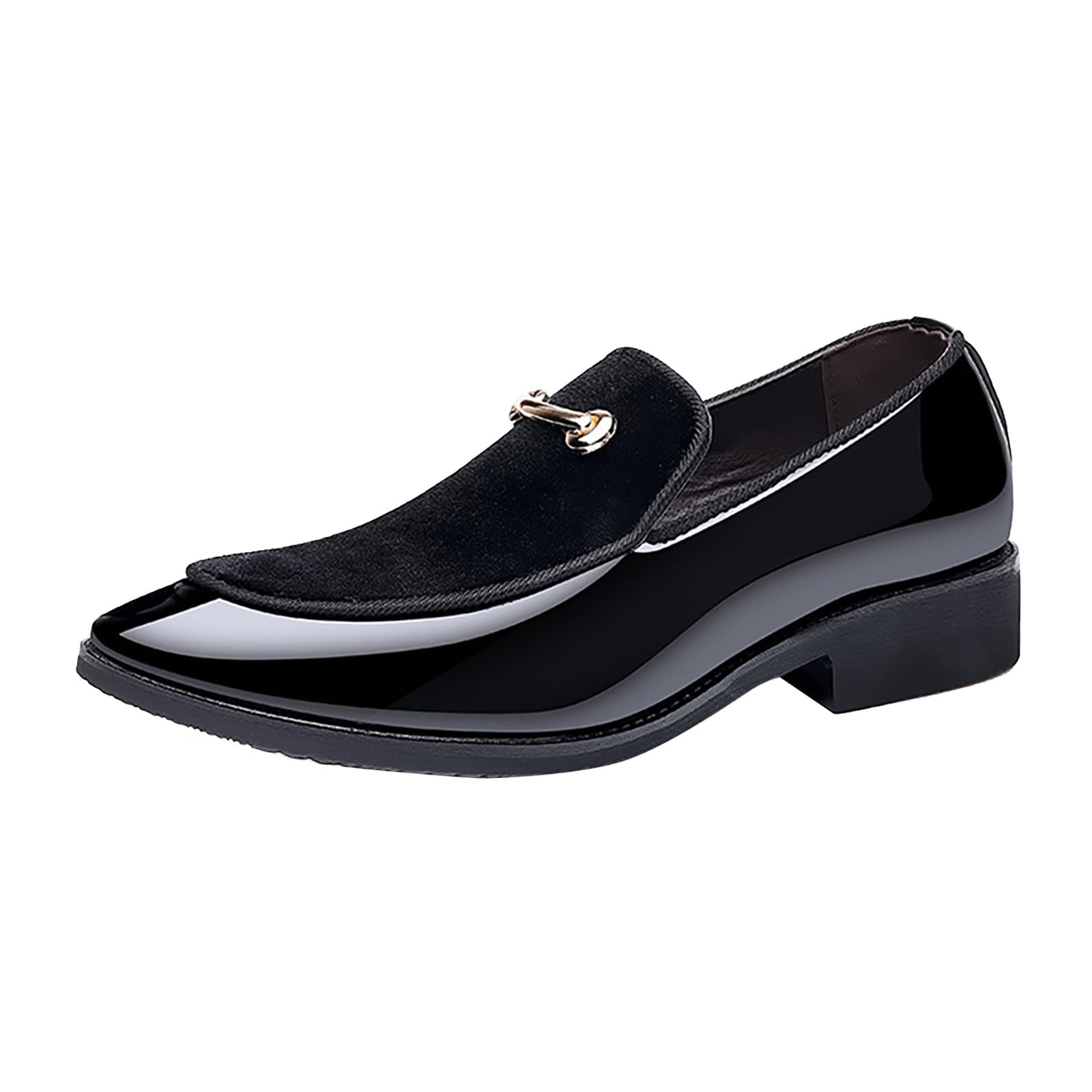 Fauean Men Shoes Pointed Toe Low Heeled Leather Slip on Shoes Men's Casual Formal Shoes Black Size 42